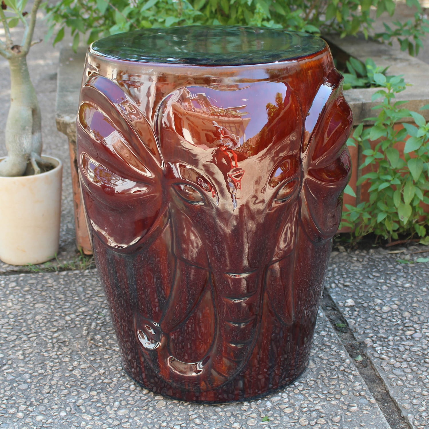International Caravan Wild Elephant Drum Ceramic Garden Stool