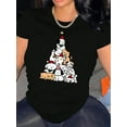 thumbnail image 1 of Women's Festive Puppy Christmas Tree Graphic T-Shirt - Casual Round Neck Short Sleeve, Comfortable Polyester Blend, Holiday-Themed Summer Top, Dog Christmas Clothes, 1 of 6