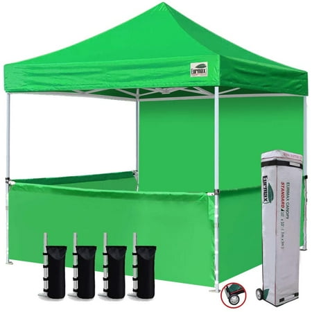 Eurmax 10'x10' Ez Pop-up Booth Canopy Tent Commercial Instant Canopies with 1 Full Sidewall & 3 Half Walls and Roller Bag, Bonus 4 SandBags + 3 Cross-Bar(Kelly Green)