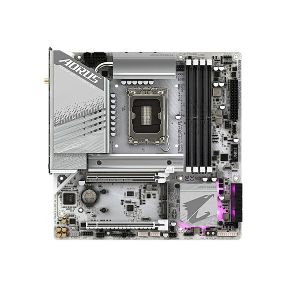 AORUS Z790M ELITE AX ICE - Motherboard - micro ATX - LGA1700 Socket - Z790 Chipset - USB-C 3.2 Gen2, USB-C 3.2 Gen 2x2, USB 3.2 Gen 1, USB 3.2 Gen 2 - 2.5 Gigabit LAN, Wi-Fi 6, Bluetooth - onboard graphics (CPU required) - High Definition Audio (7.1-channel)
