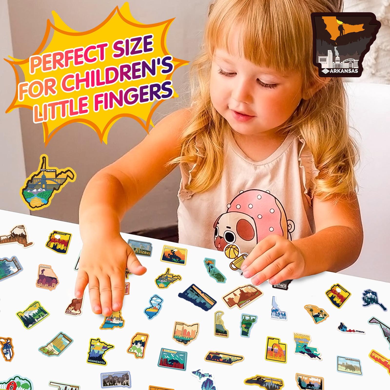 50-Pack USA States Stickers - Graffiti-Style U.S. State Maps and City Map Stickers for DIY and Decoration
