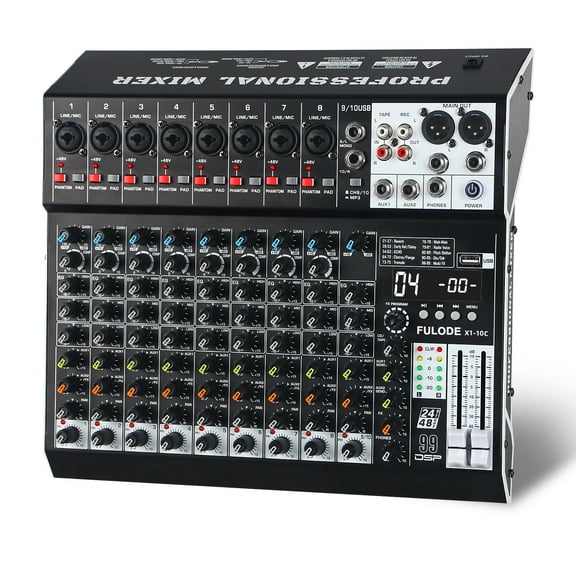Audio Mixer 10 Channel Professional Sound Mixer Console with 99 DSP Effects, Mixing Board DJ Mixer w/USB, Bluetooth, 48V Power Supply, PAD Button for Recording Karaoke PA Drum Live Music