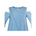 thumbnail image 4 of Girls Cold Shoulder Dress Denim Blue Cowboy 3/4 Sleeve 6, 4 of 7