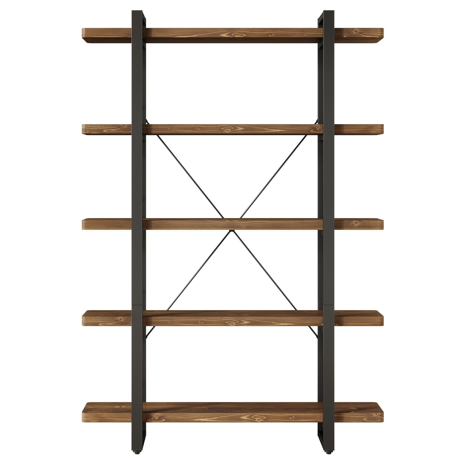Demi Bonn 72" Industrial Wooden Bookshelf, Multi-Level Display Storage with Metal Construction for Living Room, Brown