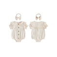 thumbnail image 2 of BemeyourBBs Newborn Baby Girl Summer Clothes Cotton Linen Outfit Cute Bubble Romper Short Sleeve Doll Collar Button Down Bodysuit and Headband Set, 2 of 9