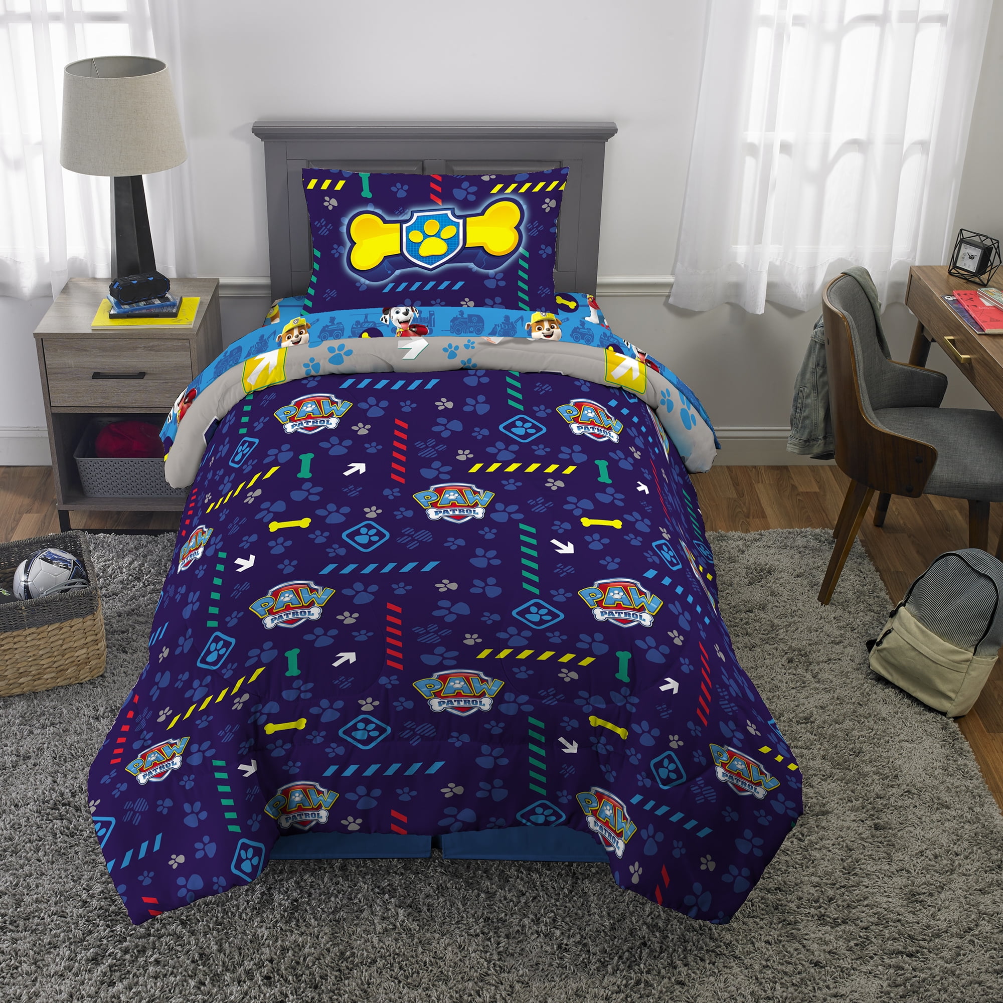 PAW Patrol Kids Twin Bed in a Bag, 5Pc Bedding Set, Comforter and Sheets with Bonus Tote