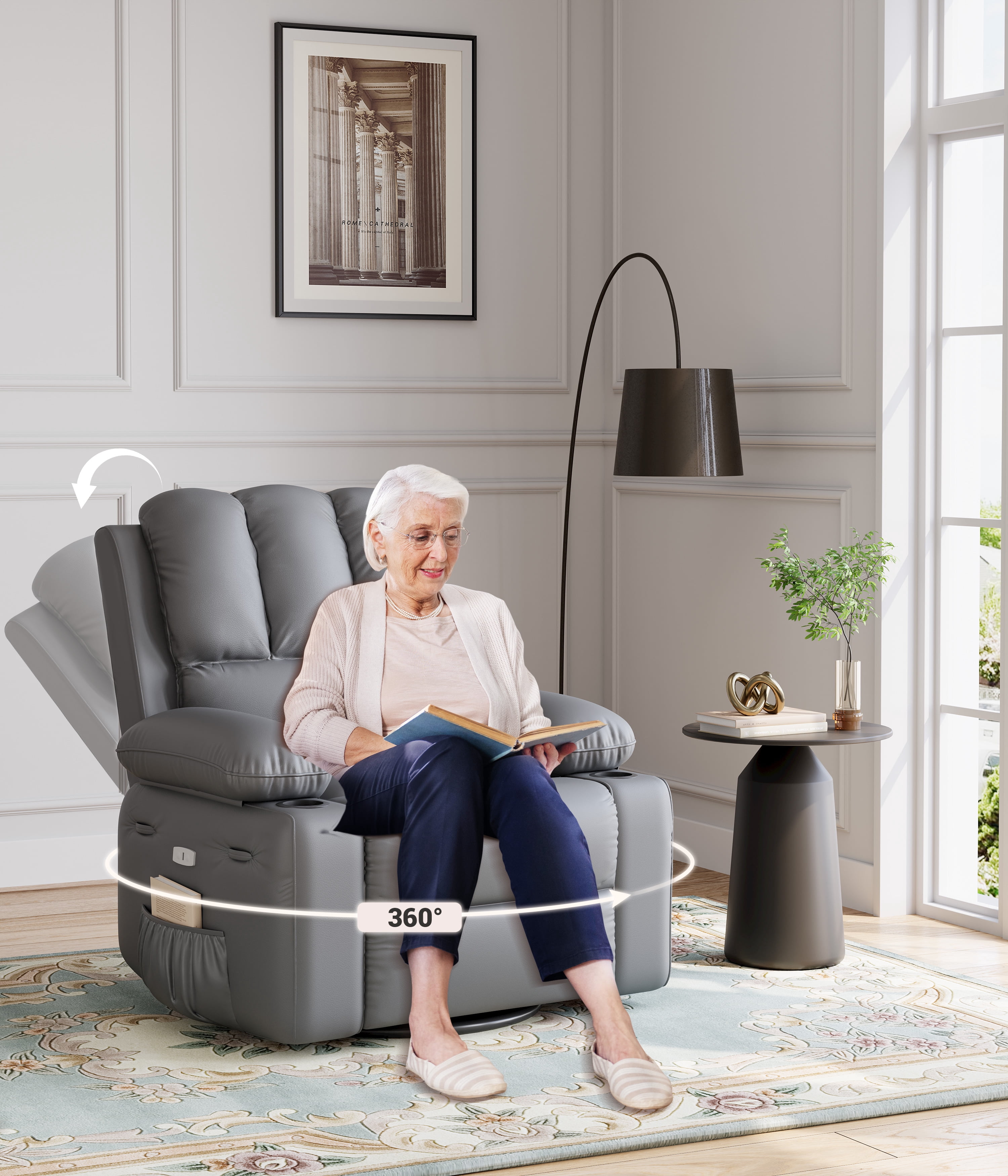 Oversized Electric Recliner Chair with Heat and Massage,360°Swivel Rocking Chair for Living Room,Nursery,or Home Theater,Ergonomic Power Reclining Sofa with Cup Holders,USB Port