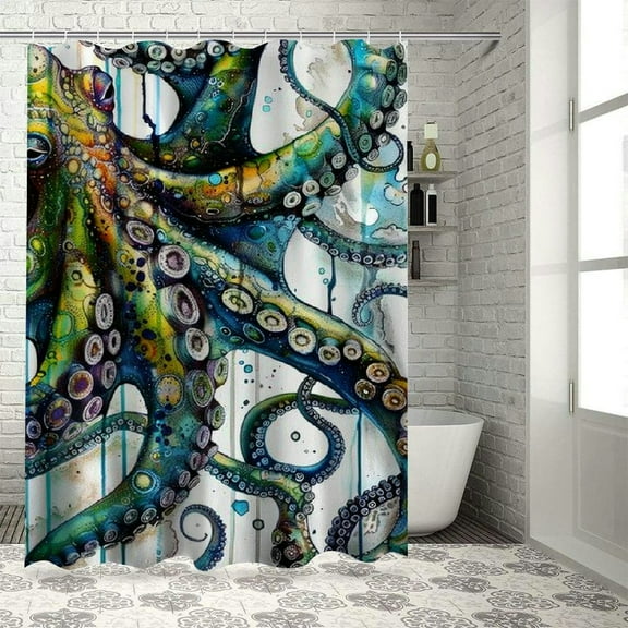 Shiartex  Cool Octopus Shower Curtains for Bathroom Green Ocean Nautical Kraken Shower Curtain Funny Octopus Bathroom Decor Polyester Fabric 36x72