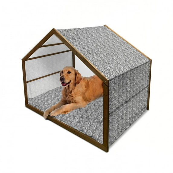 Black and White Pet House, Hand Drawn Doodle Style Sketch Brush Strokes Effect Traditional Ink Art, Outdoor & Indoor Portable Dog Kennel with Pillow and Cover, 5 Sizes, Black White, by Ambesonne