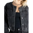 thumbnail image 4 of Jess by Meiko Women's Jean Jacket Collarless Long Sleeve Mini Crop Denim Jacket M Black, 4 of 5