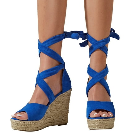 

Cathalem For Women Sandals Shoes Wedges Ladies Solid Fashion Roman Casual Sandals Women s Womens Comfortable Sandals Size 10 Blue 7