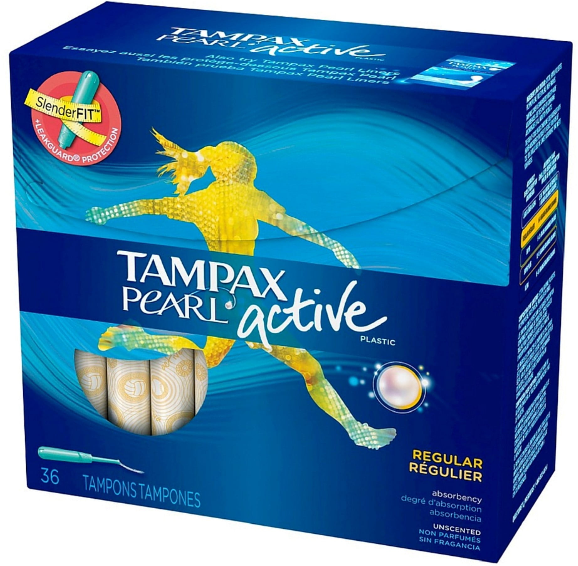 Tampax Pearl Active Plastic Unscented Tampons, Regular Absorbency 36 ea (Pack of 3) Walmart