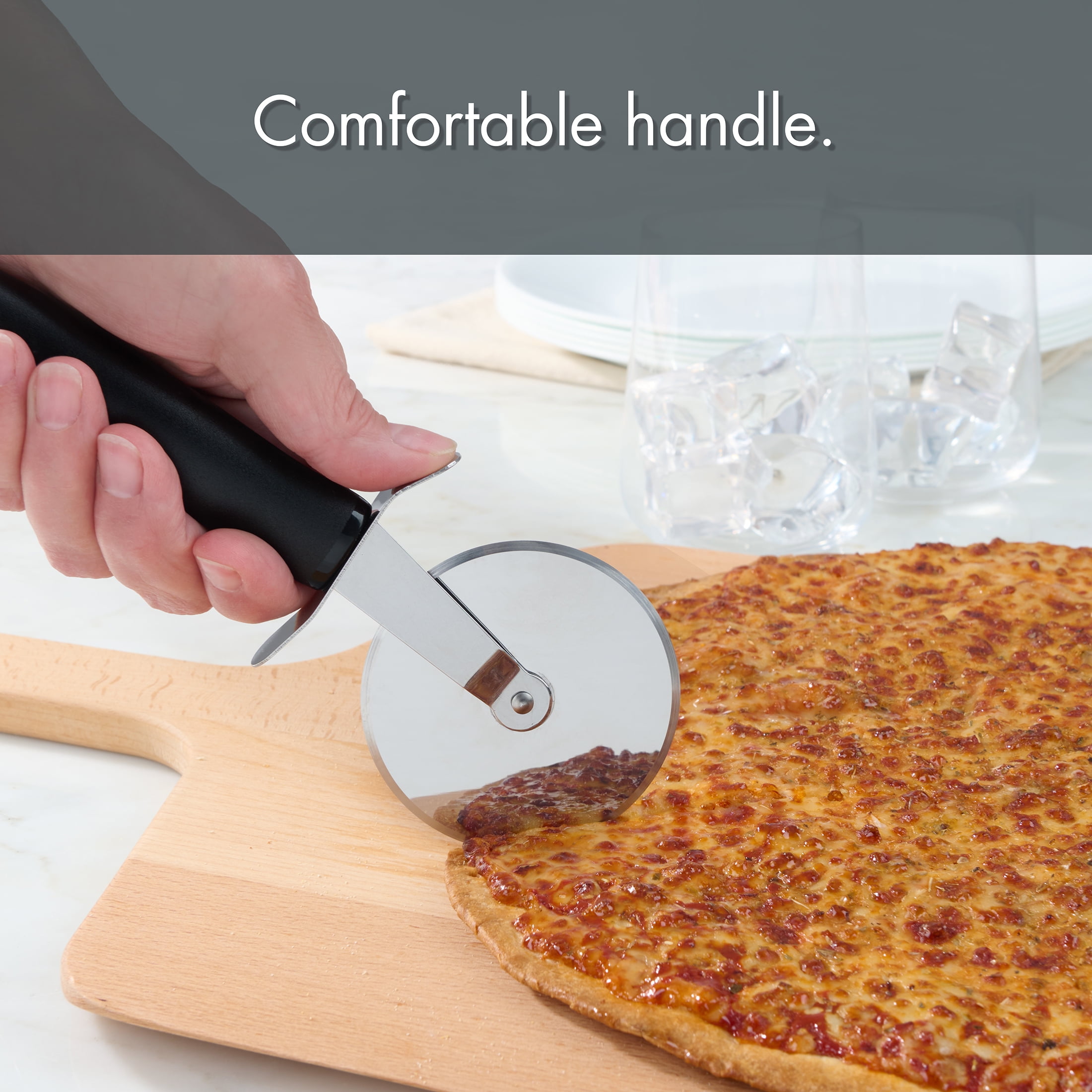 Mainstays 3in Ergonomic Lightweight Wheel Stainless Steel Pizza Cutter, Black