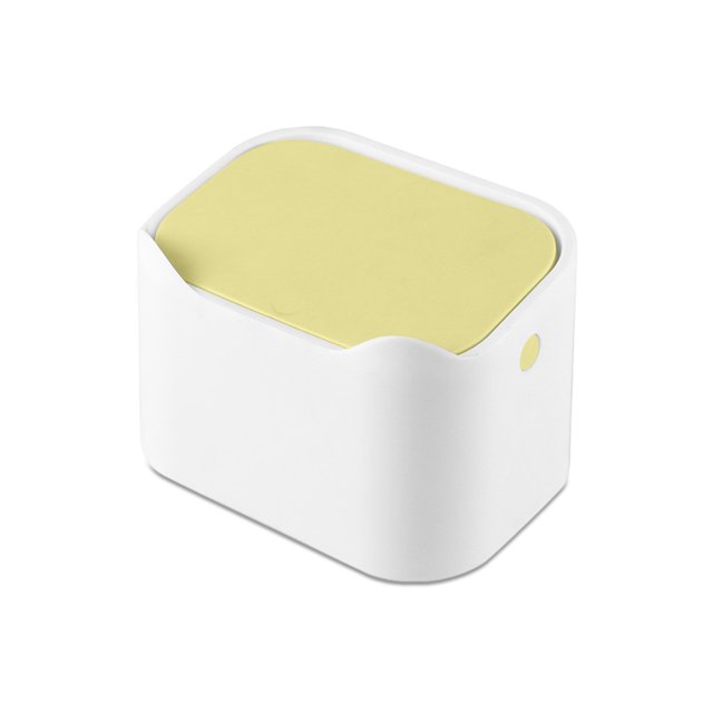 Cubo de basura de escritorio de plástico con tapa Cubo de basura de doble capa Cubo de basura pequeño para exteriores Dormitorio Cocina Almacenamiento y organización del hogar Blanco amarillo Yuarrent HA011433-03