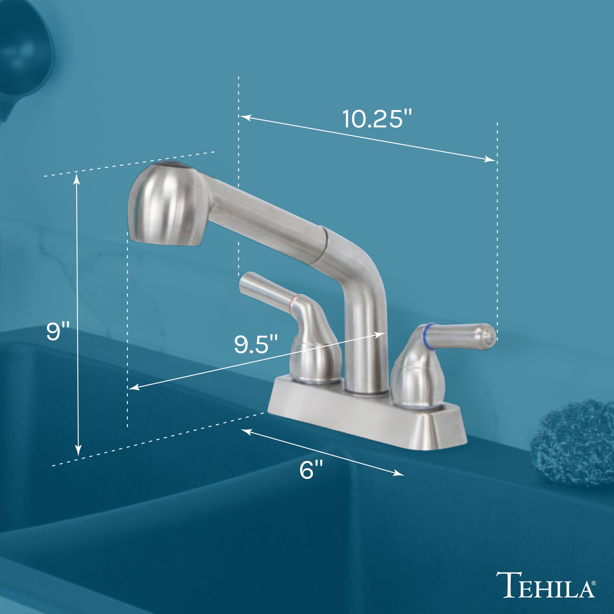 Dual-Handle Pull-Out Faucet Stainless Finish for Laundry Sink