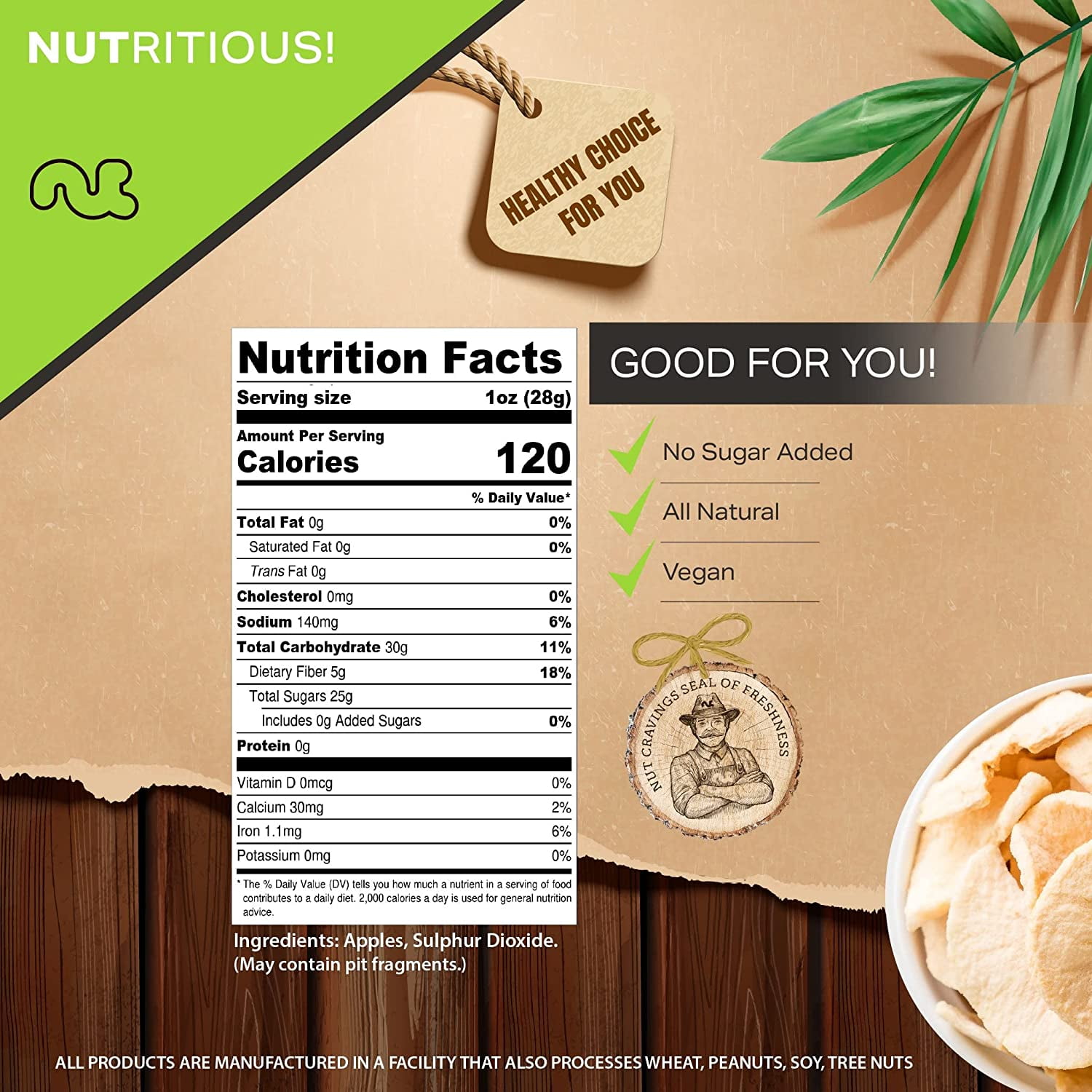 Nut Cravings Sun Dried Apple Rings: Slices, Unsweetened and All Natural (48oz - 3lbs)