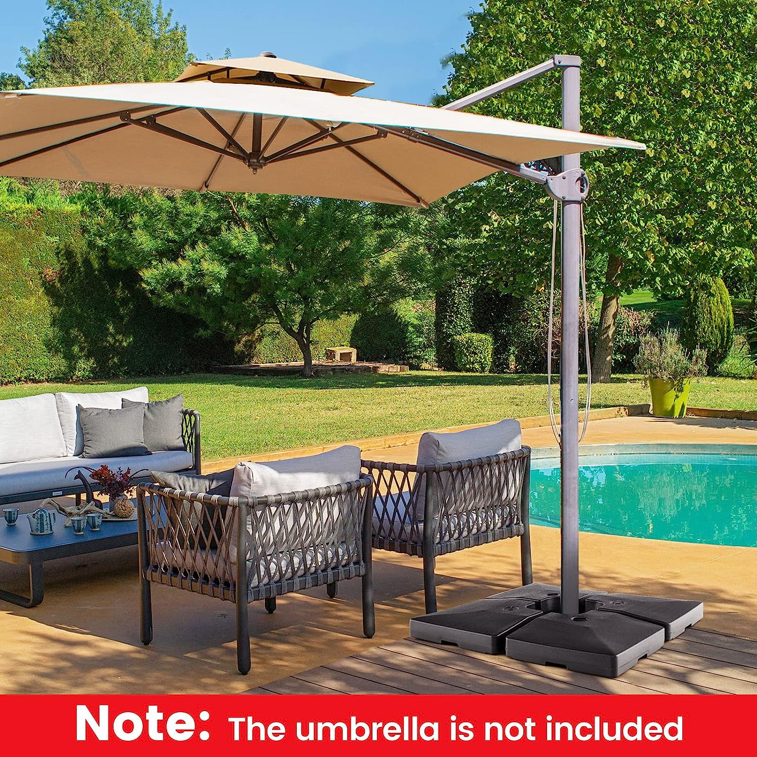 GetRich 284 lbs Fillable Offset Patio Umbrella Base, 4PCS Umbrella Stand Water Sand Weight for Cantilever Umbrella, 4 Connecting Pins, Easy-Filling Spouts, Outdoor Market Umbrella Holder for Garden