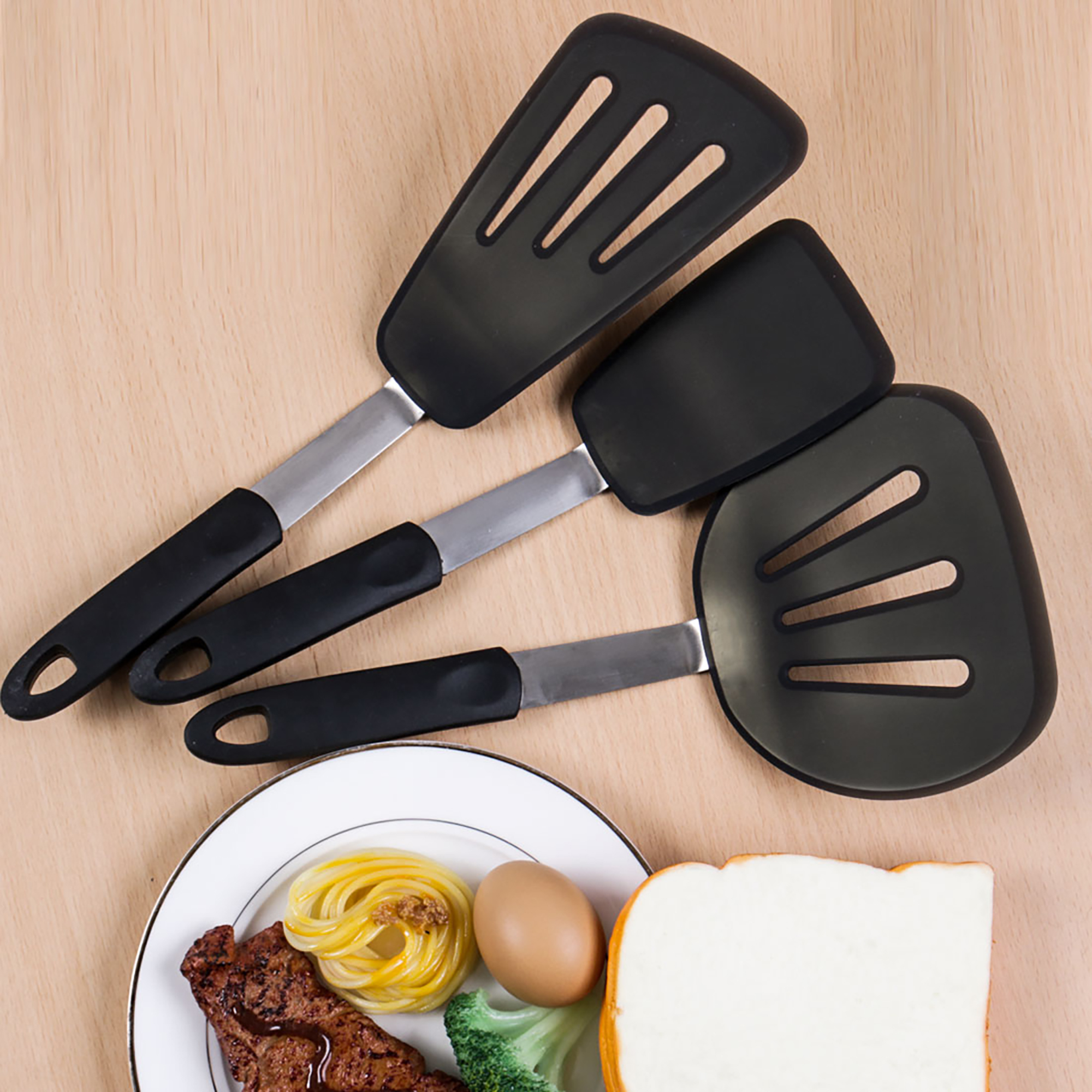 3pcs Kitchen Cooking Silicone Spatula Set Heat Resistant Turner Scraper