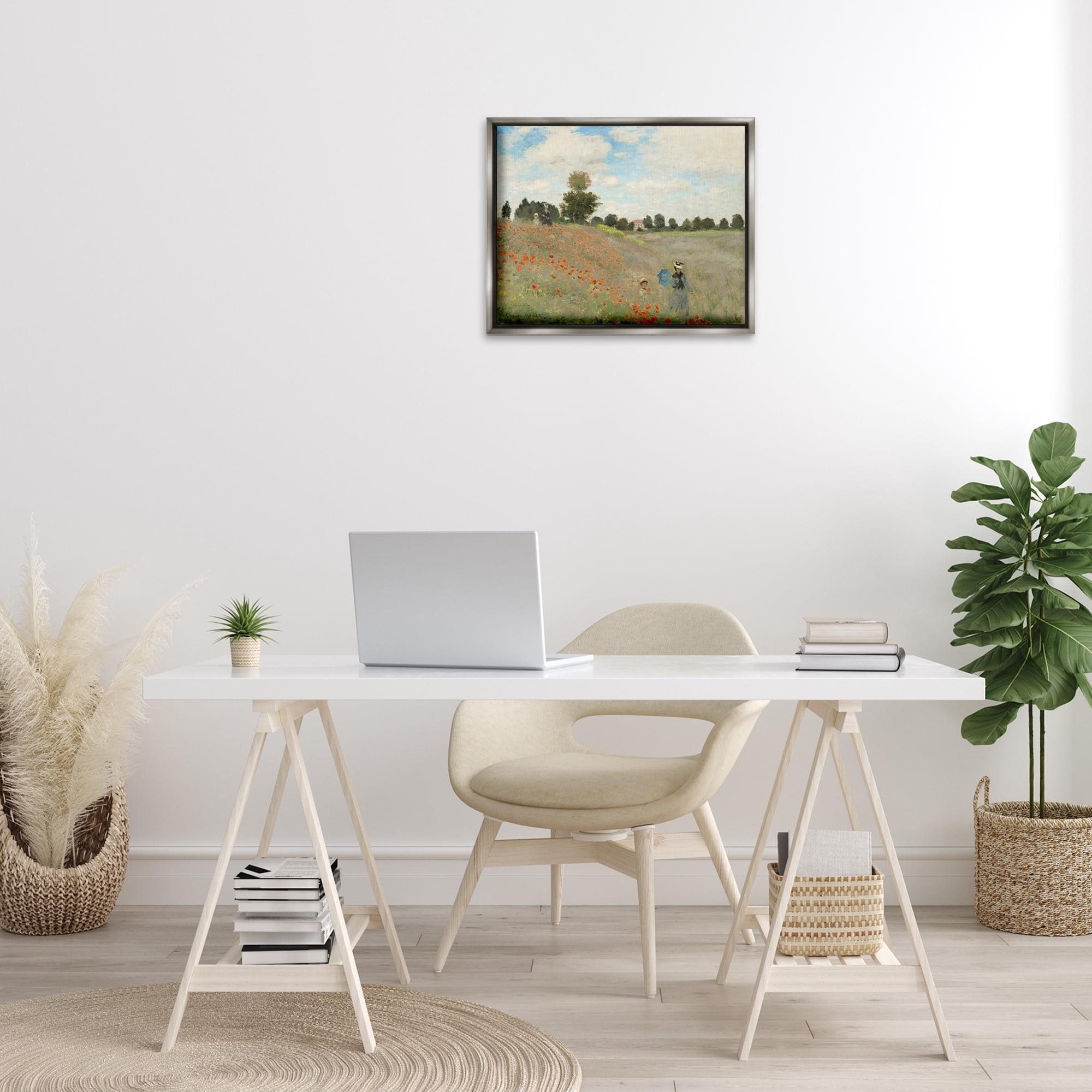 Stupell Industries Classic Monet Poppy Field Landscape & Nature Painting Gray Floater Framed Canvas Art Print Wall Art, 21 x 17