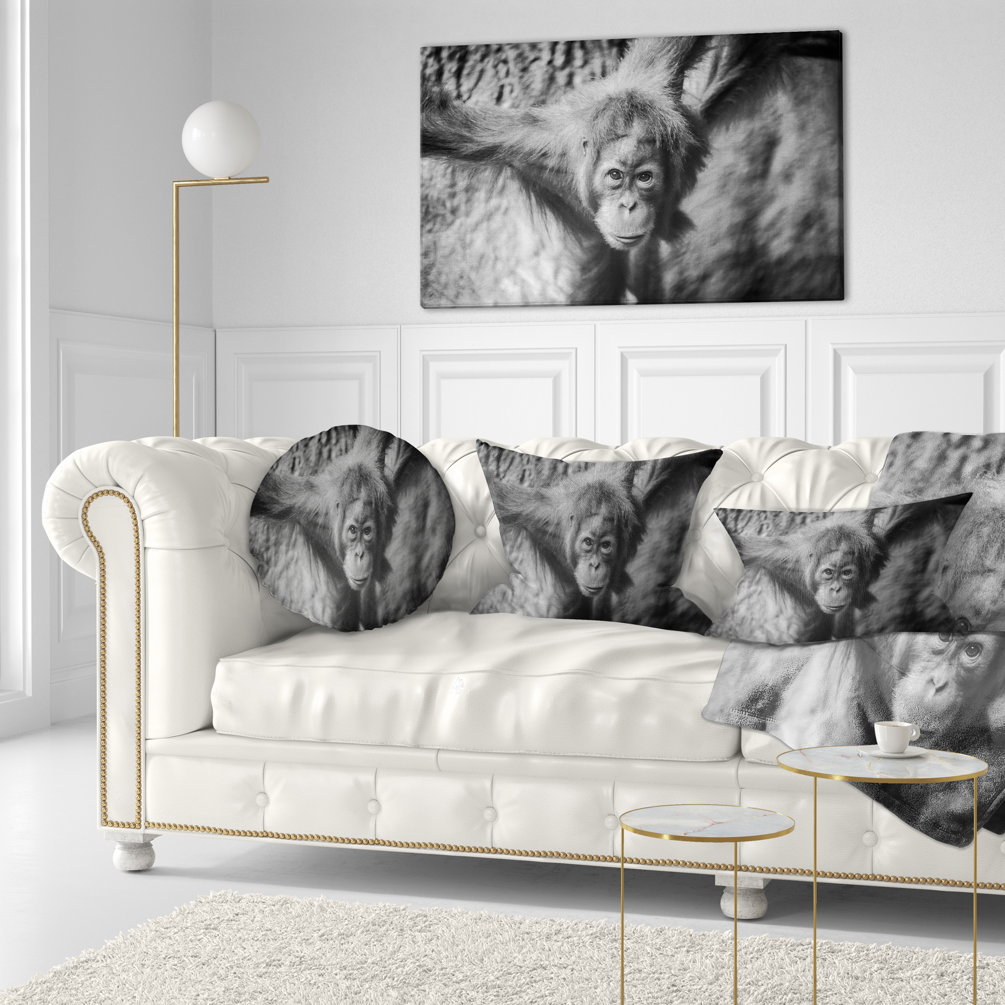 Designart Young Orangutan Black - Abstract Throw Pillow - 12x20