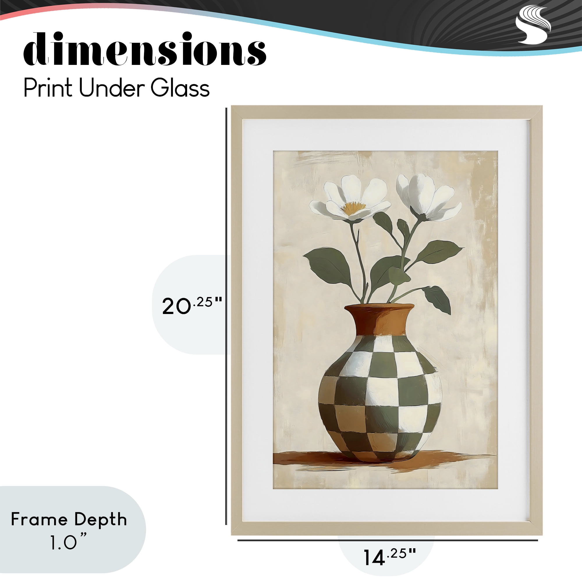Stupell Industries Checkboard Green Flower Vase Birch Framed Print Under Glass, design by Creative Studio