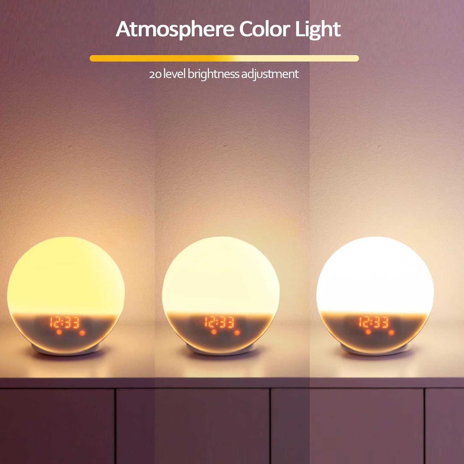 Wake Up Light Sunrise Alarm Clock for Kids & Heavy Sleepers, w/ Sunrise Simulation, Sleep Aid, Dual Alarms, Snooze, Colorful Lights