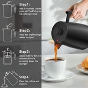 Secura 50oz French Press Coffee Maker – 304 Stainless Steel, Heat Resistant Double Insulated Coffee Press with 2 Extra Filter, Black