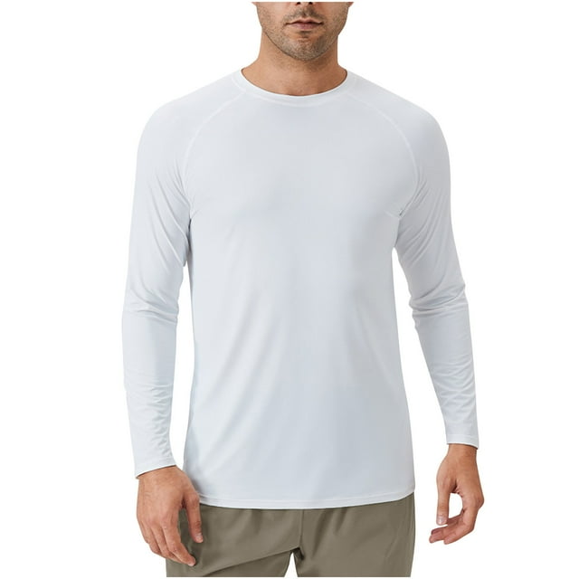 Lovzfmll Chandail de Soleil Léger à Manches Raglan pour Homme, Col Ras du Cou Uni à Manches Longues avec Protection Solaire UPF Blanc, m