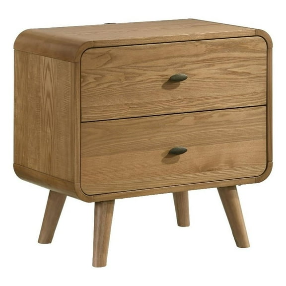 Pemberly Row Mid-Century Wood 2-Drawer Nightstand in Light Ash
