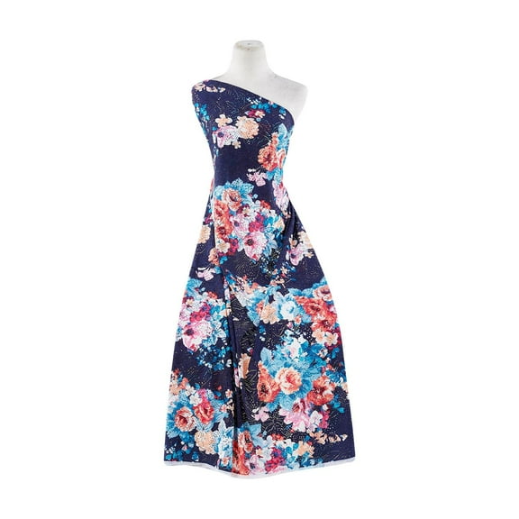 Zelouf Crochet Lace Print  , Sewing, DIY, Crafts Fabric by the Yard, 438 Blue/coral, 3 Yard