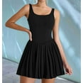 thumbnail image 3 of Womens Square Neck Tennis Dress Pleated Sleeveless Built in Shorts Golf Athletic Dress with Pockets Black L, 3 of 7