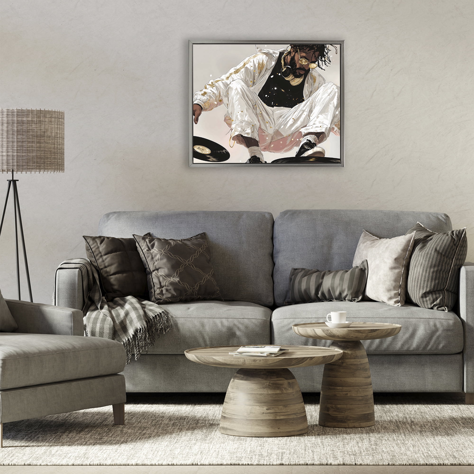Stupell Industries Record Dance Stylish DJ Gray Framed Floater Canvas Wall Art, design by Franklyn Gregory