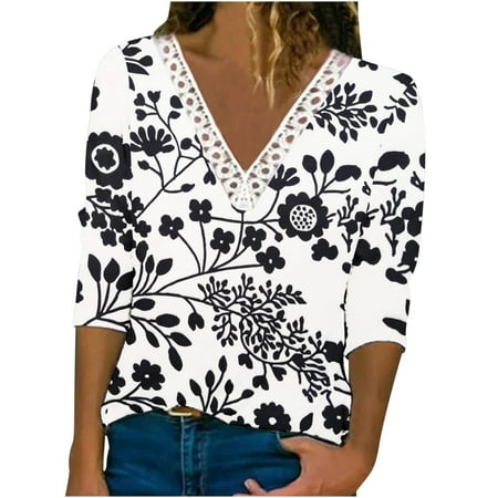 

Bospose Long Sleeve Shirt Women Women V-Neck Shirt Corset Shirt Lace Top White Dress Shirt For Women Women S Fashion Print Blouse Casual Tops Lady Trim Floral Top M