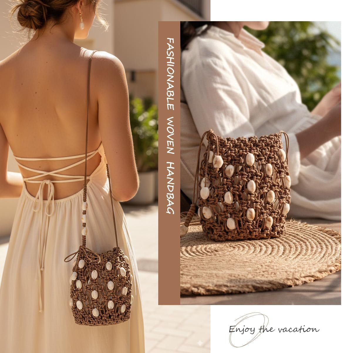 Women’s Boho Beaded Crochet Crossbody Phone Bag Lightweight Small Shoulder Purse with Adjustable Strap
