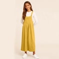 thumbnail image 4 of Girls Overall Dress Sleeveless Button Strap Solid Color Romper Midi Dresses Casual Loose Outfits With Pockets (9-10 Years, Yellow), 4 of 9