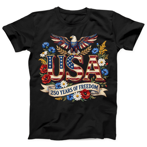 USA 250 Years of Freedom T Shirt, Patriotic Eagle Floral American Flag Graphic Tee, 250th Anniversary Shirt for Men Women, Independence Day USA Celebration Shirt