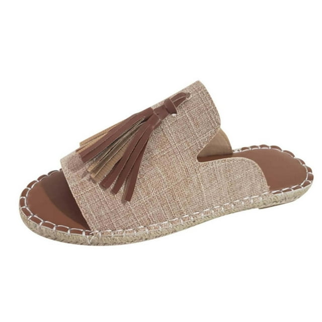 RKSTN Chaussons pour Femmes Mode Décontractée Chaussures Plates à Franges Chaussons Sandales à Bout Ouvert, Chaussons pour Femmes Intérieur Extérieur