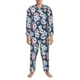 thumbnail image 3 of Xecao Flowers Print Pajamas Set Mens Pajamas Long Sleeve Loungewear Two-Piece Sleepwear Button-Down Pjs Set,2PJS-X-Large, 3 of 7