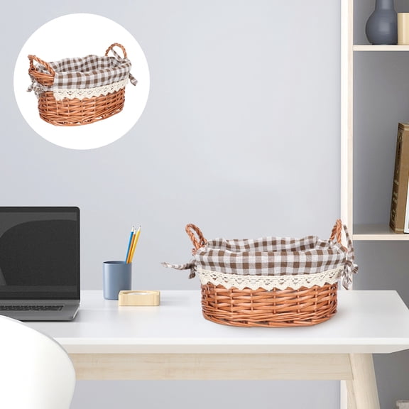 HAMPPLIES Decorative Rattan Basket with Cotton Linen Lining - Multipurpose Storage Organizer for Home and Office
