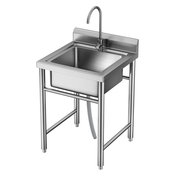 Anvazise Stainless Steel Utility Sink Outdoor Sink Freestanding Commercial Kitchen Single Bowl Sink (Silver)