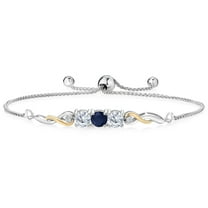 925 Sterling Silver and 10K Yellow Gold Blue Sapphire White Moissanite and White Lab Grown Diamond Tennis Bracelet for Women (1.62 Cttw, Gemstone September Birthstone, Fully Adjustable up to 9 inch)