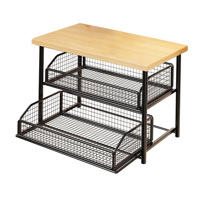 Organizador de encimera para cafetera, estante de almacenamiento para impresora, especias y cocina Negro de 2 niveles