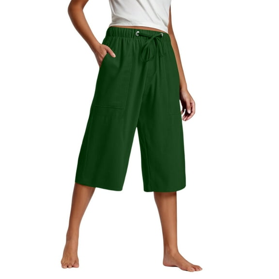 Ruimatai Women's Summer Casual Loose Elastic Waist Pants with Pockets, Soft Polyester Cropped Wide Leg Trousers for Daily Wear