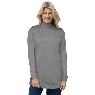 Woman Within Plus Size Embroidered Square Neck Tunic Top – Flutter Sleeves, Relaxed A-Line Fit, 30" Length