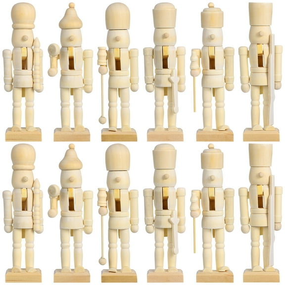 Raindrops Unfinished Nutcracker Set Wooden Mini Soldiers For Christmas Decor 12Pcs