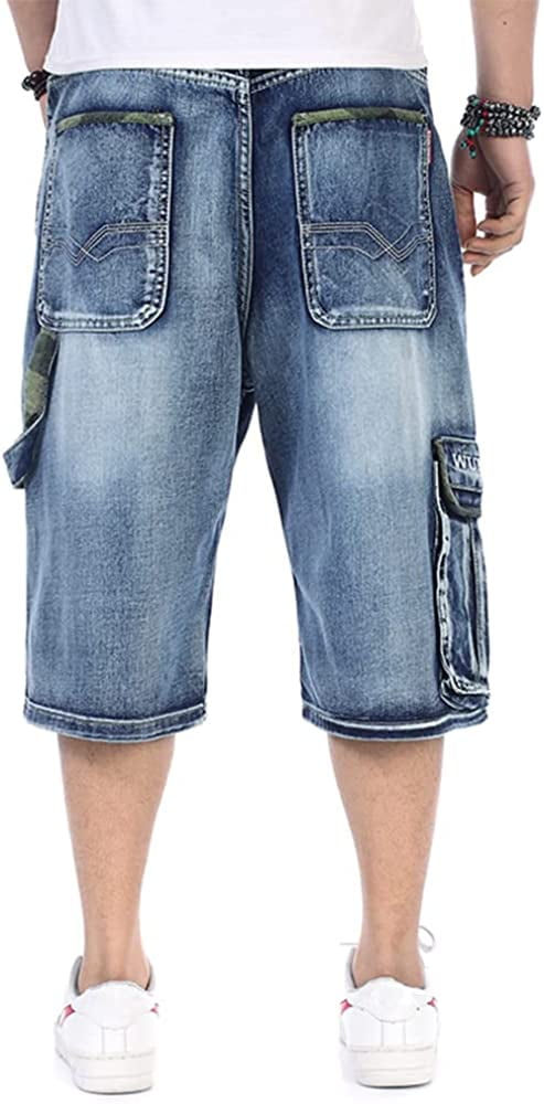 PIKADINGNIS Baggy Jean Shorts for Men: Casual Loose Fit Hip Hop Denim Shorts