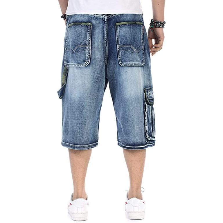 Baggy Denim Shorts for Men Hip Hop Bermuda Jeans - Blue