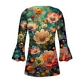 thumbnail image 4 of Women Floral Trendy Tops V Neck Button Down Tunic Top 3/4 Sleeve Tees Loose Pleated Shirts Workout Vacation Blouses Outfits Summer 2025, 4 of 4