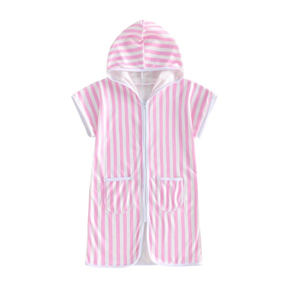 BemeyourBBs Kids Toddler Baby Girl Boy Terry Swim Cover Up Summer Beach Swimsuit Coverups Wearable Beach Towels For Kids Zip Up Short Sleeve Striped Hooded Bathing Suit Cover Up One Piece Swimsuits