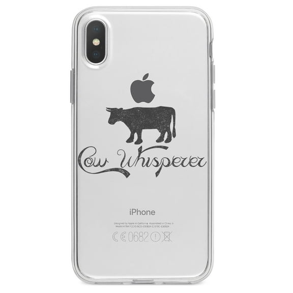 DistinctInk Clear Shockproof Hybrid Case for iPhone X / XS (5.8" Screen) - TPU Bumper Acrylic Back Tempered Glass Screen Protector - Cow Whisperer